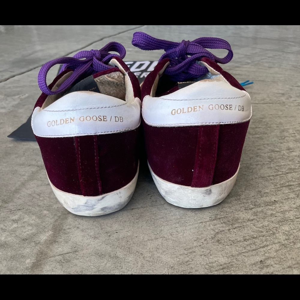Golden Goose burgundy velvet Super Star sneakers. - Picture 3 of 9